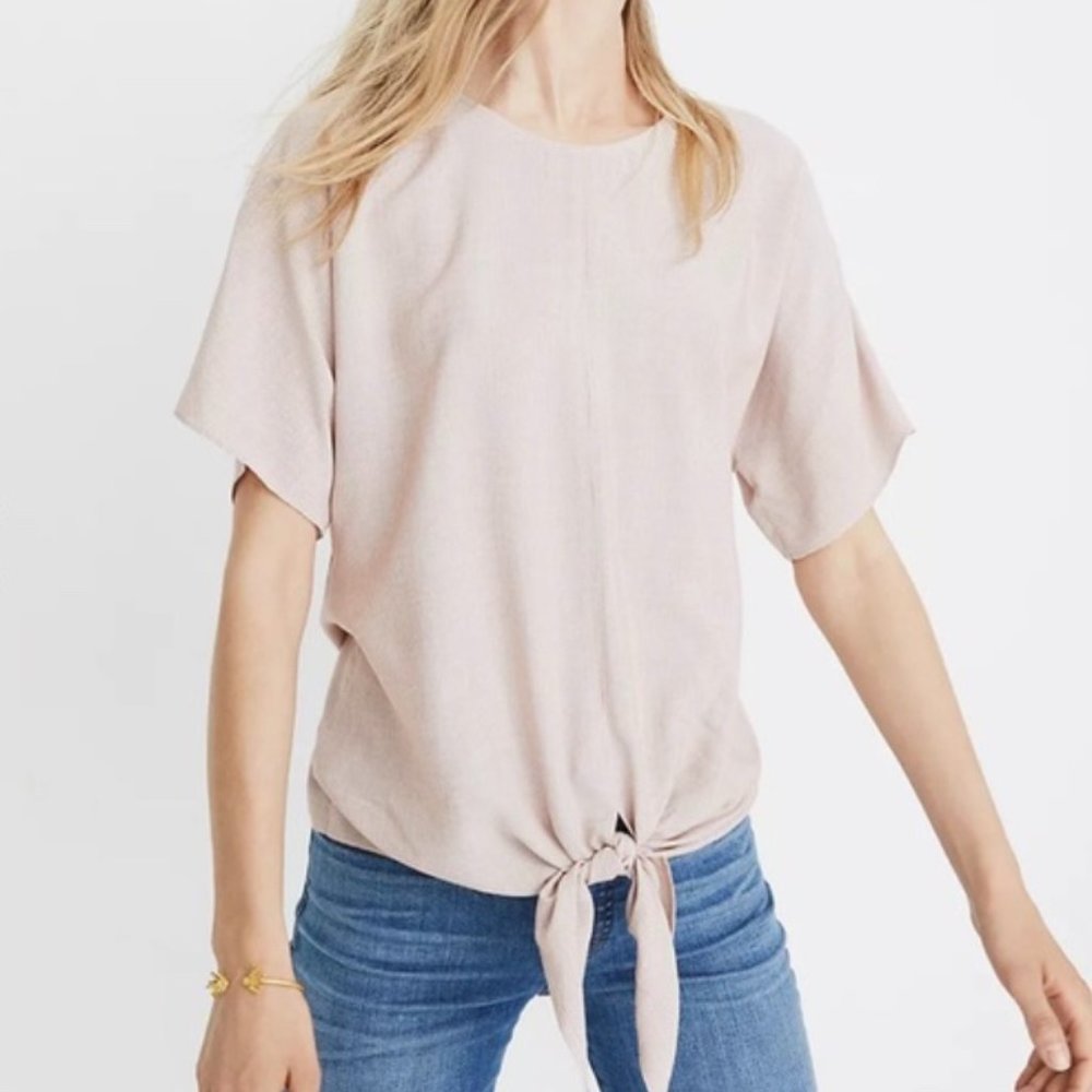 Madewell Short-Sleeve Tie-Front Shirt With Button Back Blouse in Red Rust